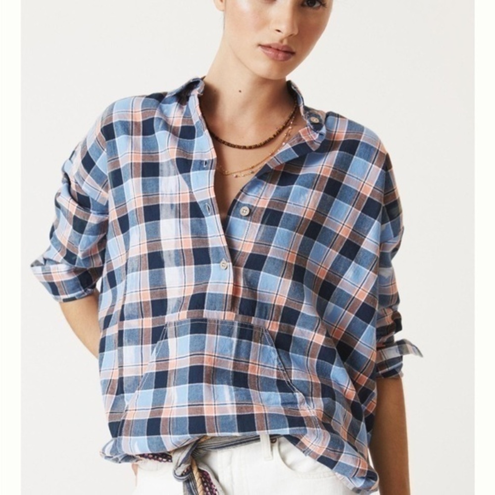 Anthropologie Pilcro Plaid Henley Tunic, oversized, XS, EUC